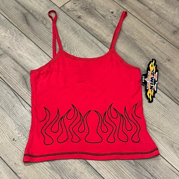 Size XL V TWIN Motorcycle Apparel Red Women’s Tank Top Flame Design Made in USA - Picture 1 of 7